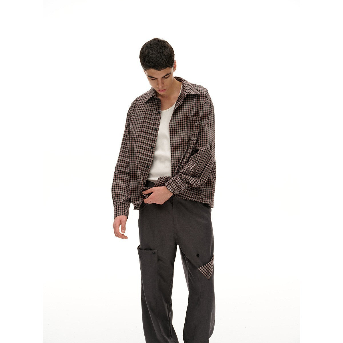 Black Checkered Long Sleeve Shirt Casual Dress Shirt