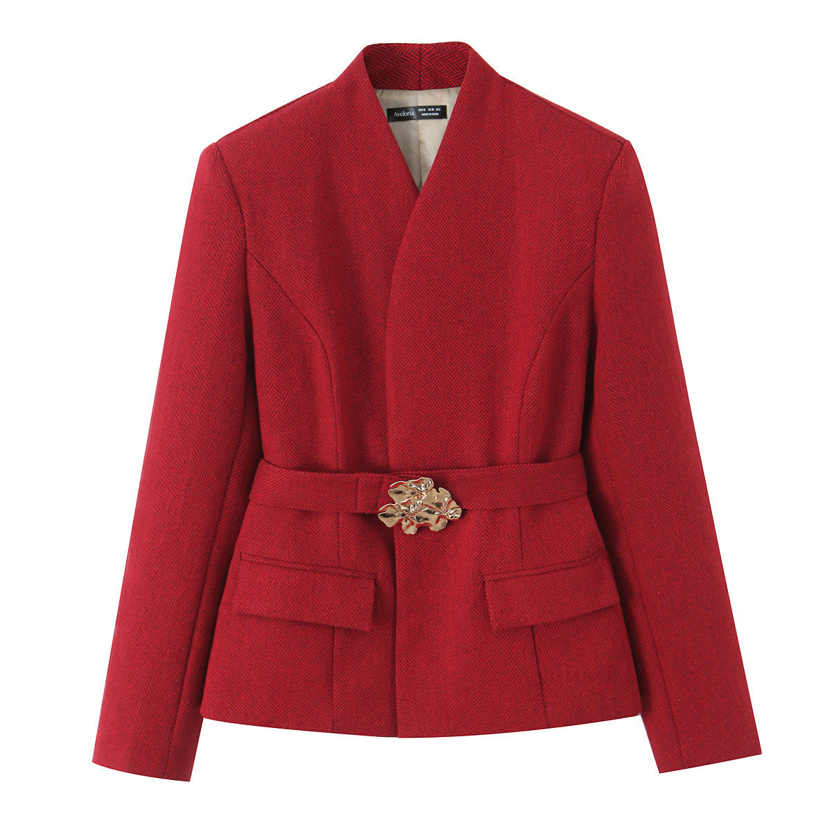 Belt buckle herringbone diagonal suit half skirt set