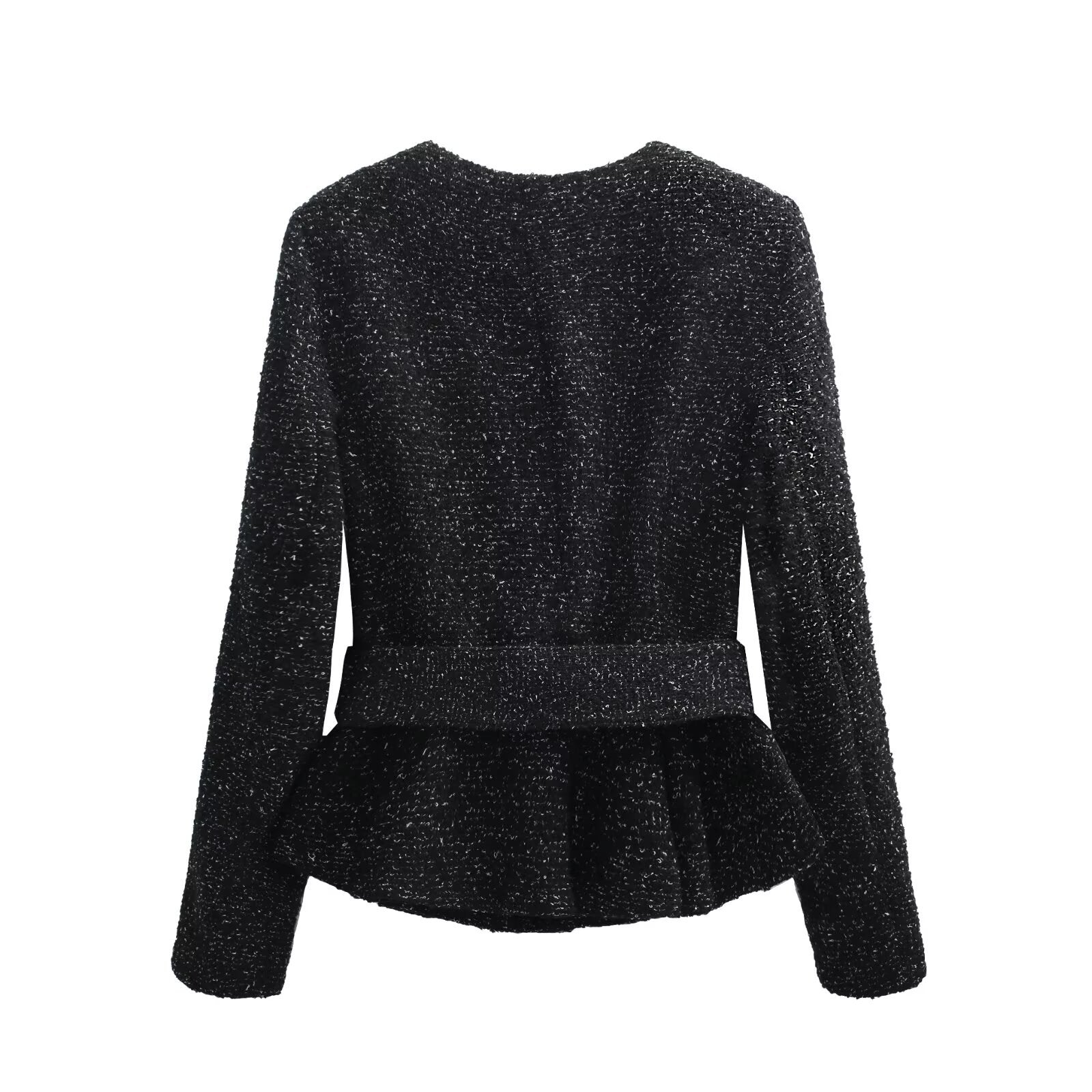 Belt suit jacket+textured skirt pants