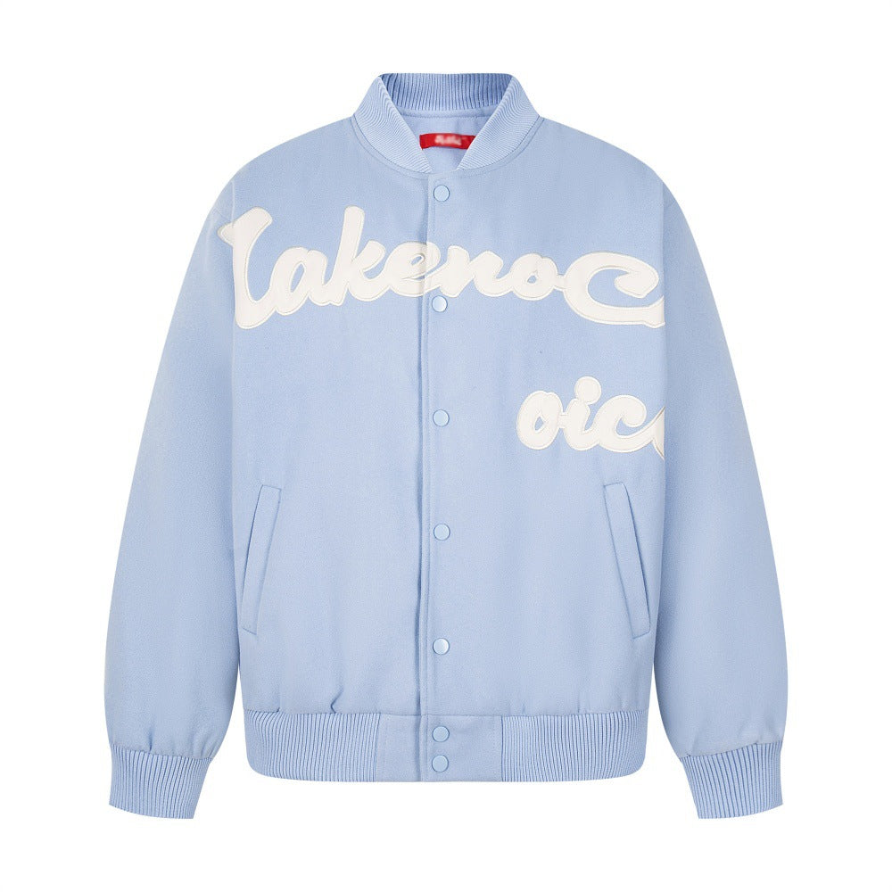 Alphabet sticker embroidered baseball jacket