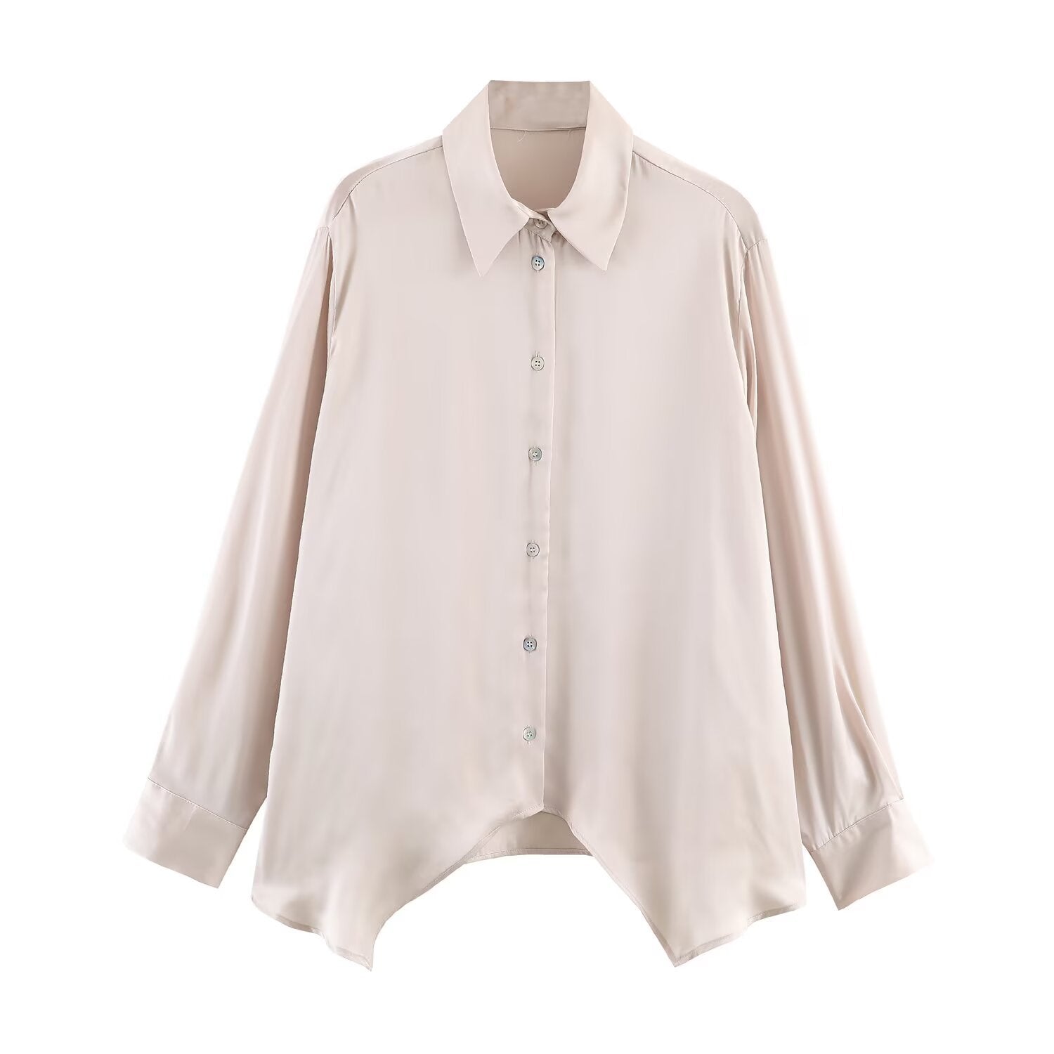 Asymmetric silk texture hem shirt