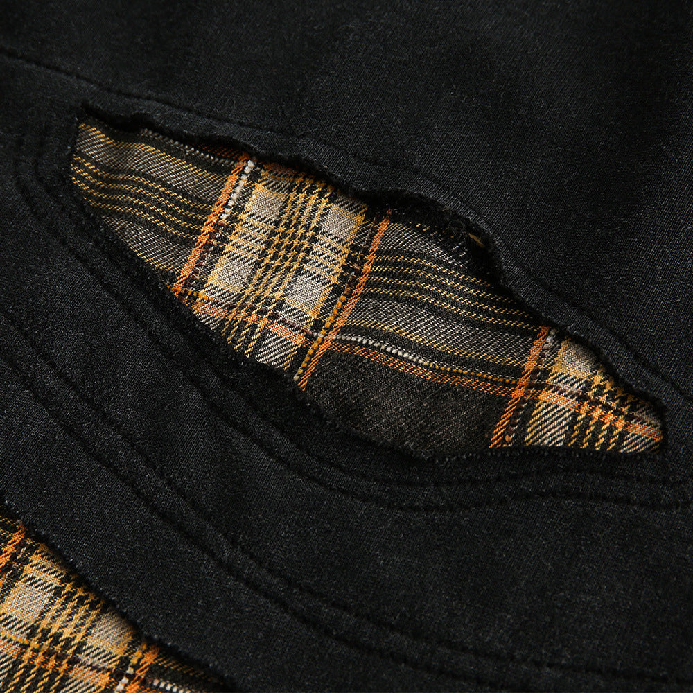 Broken hole tassel fake two hoodies