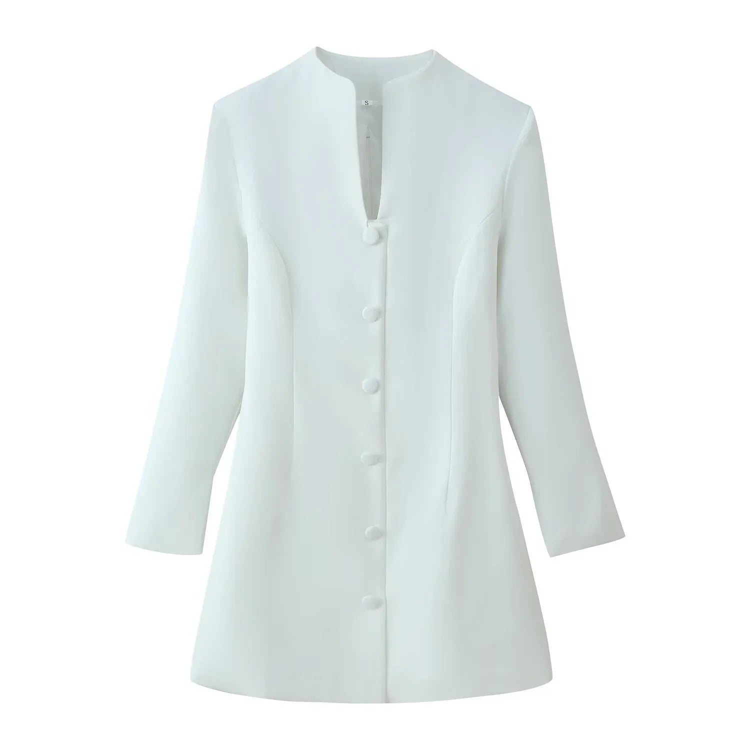 Elegant stand up collar button decoration waist cinching dress