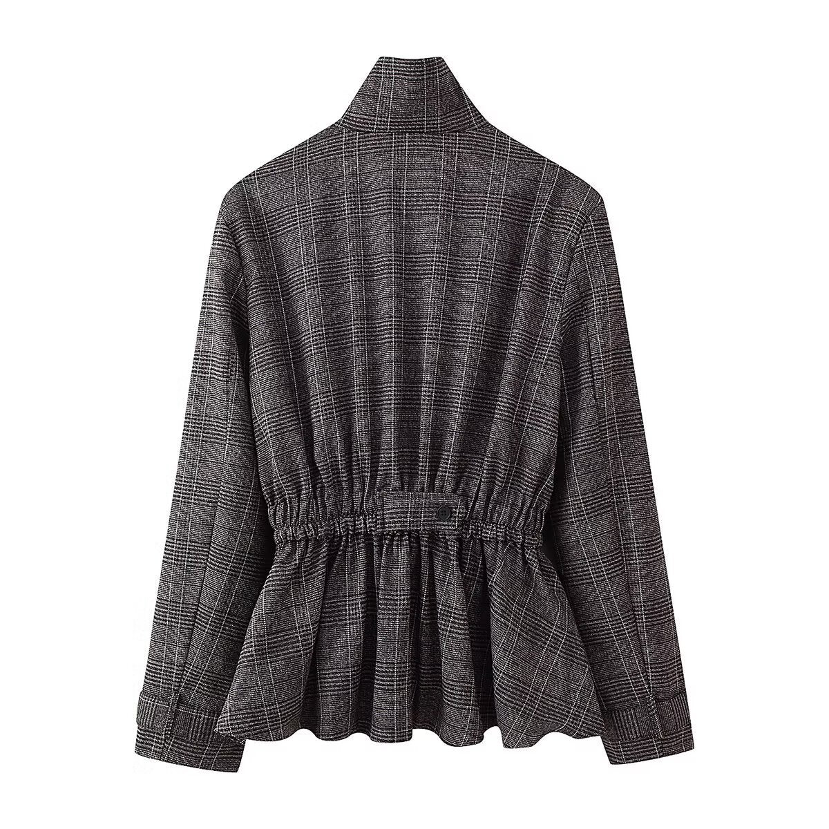 Plaid ruffled jacket+balloon version pants