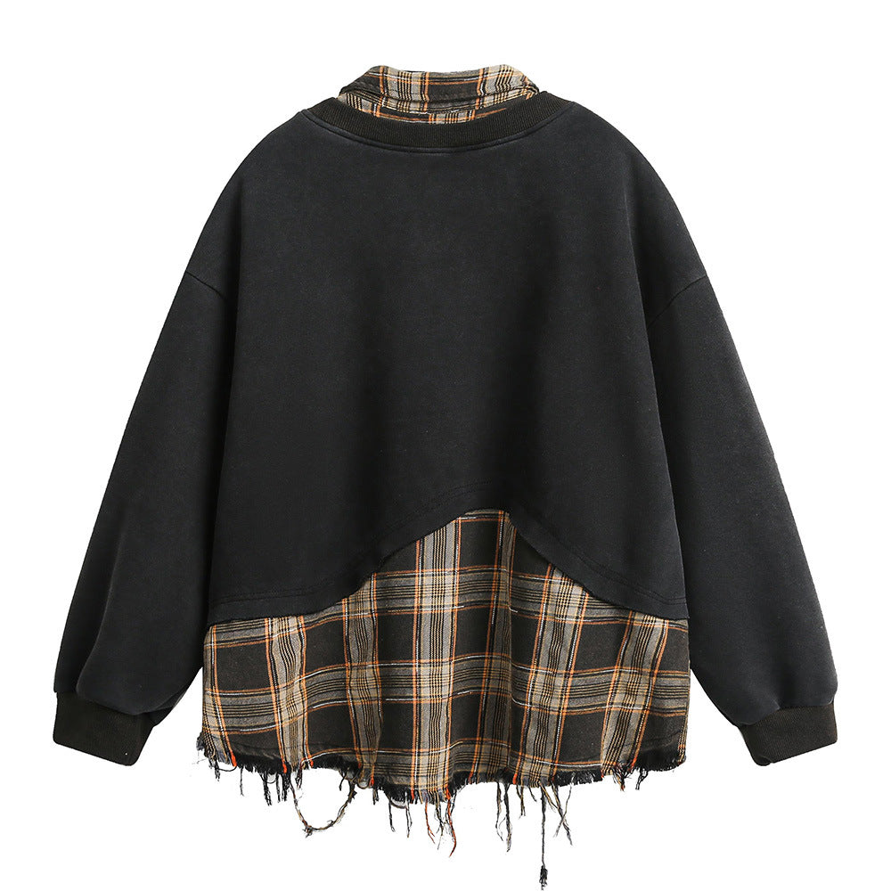 Broken hole tassel fake two hoodies