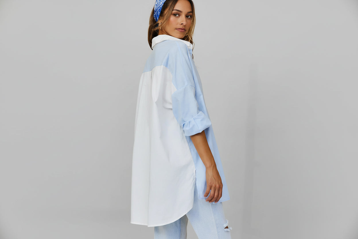 Aachoae Women Fashion Patchwork Blouses Shirts Casual Turn Down Collar Long Sleeve Shirts Tops Casual Single Breasted Shirts