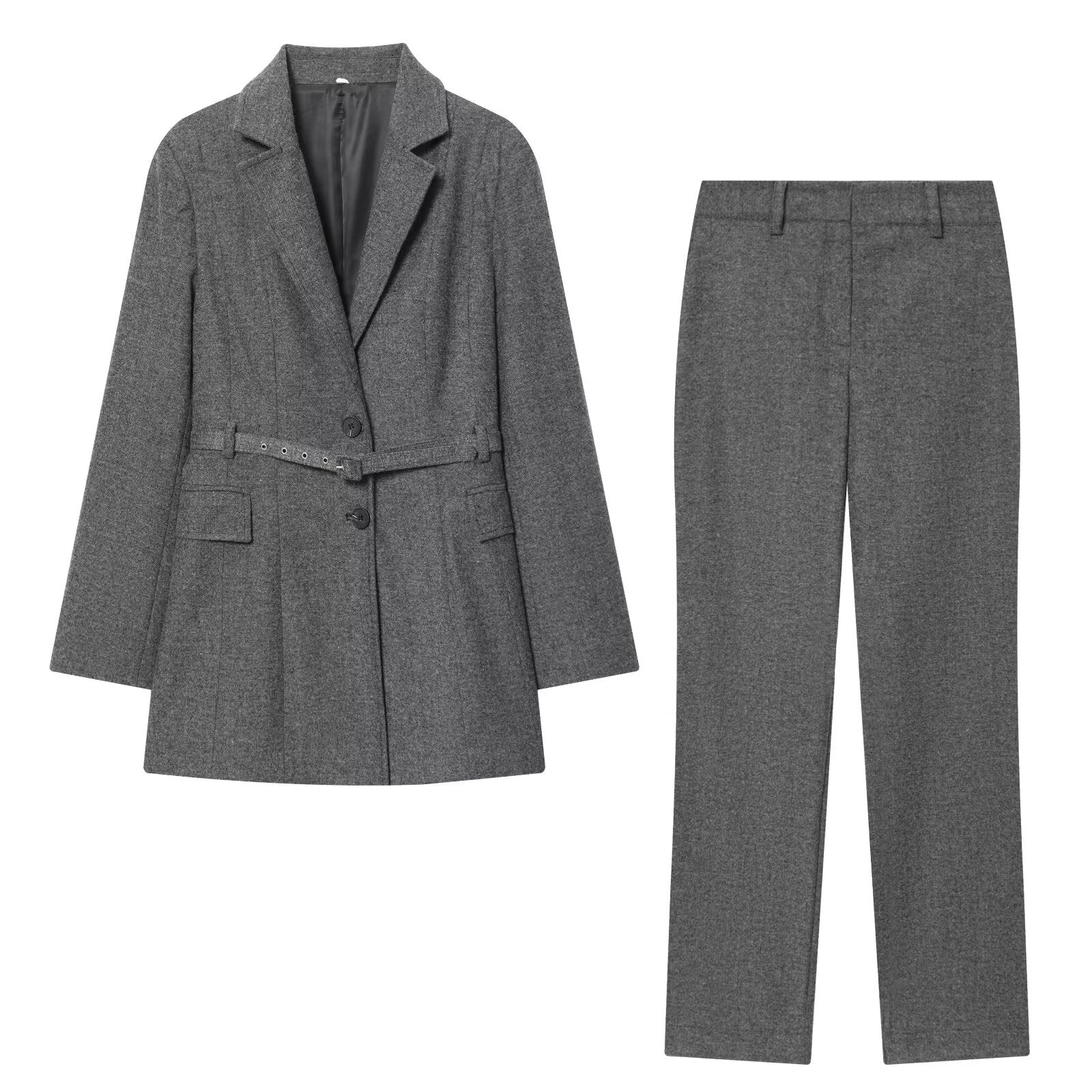 Belt tied suit jacket+pants women's clothing